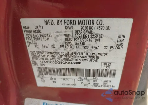 2012 Ford Escape Xlt from USA, damaged, VIN 1FMCU0DG8CKA48908